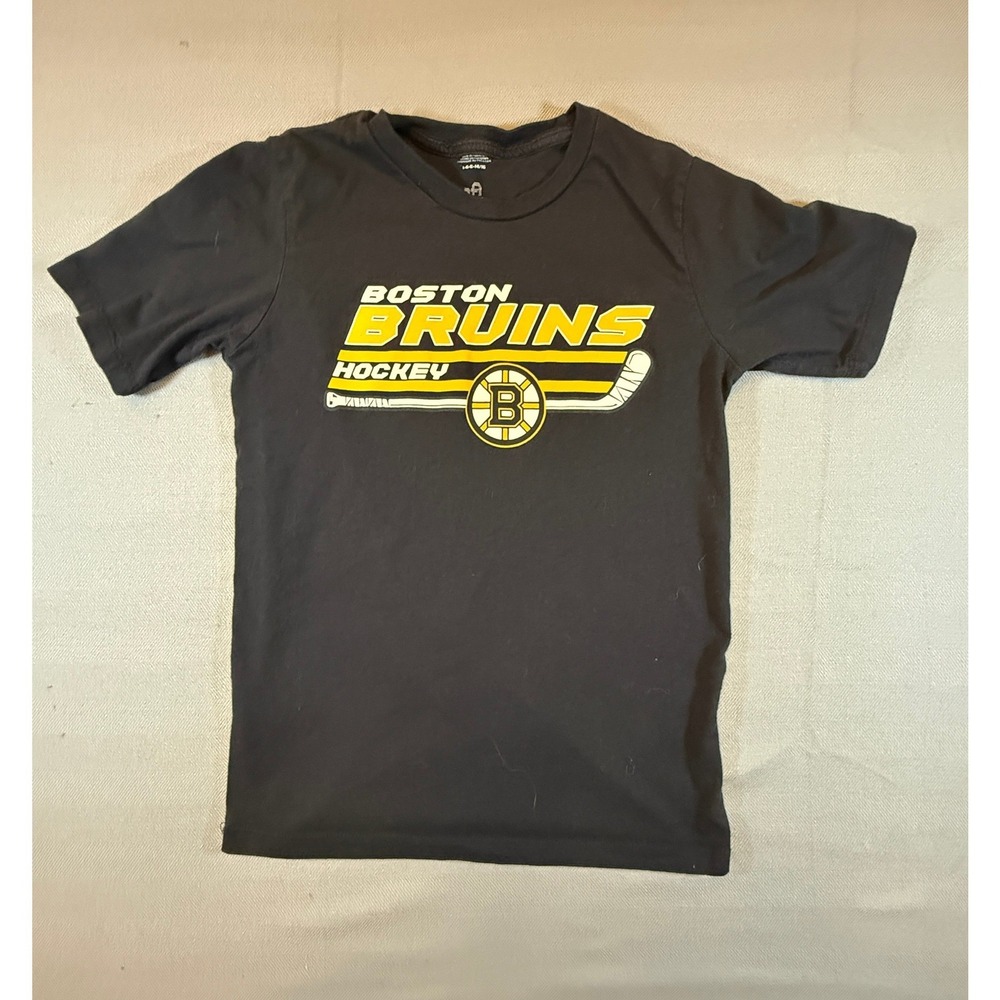 Boston Bruins Hockey T-Shirt Boys Large 14/16 Black Short Sleeve Team Athletics